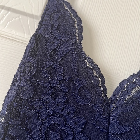 Navy Blue Lace Aymmetrical Dress - Picture 2 of 4